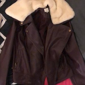 winter faux leather jacket, with button on muff